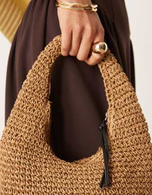 ASOS DESIGN HAND CROCHET STRAW SHOULDER BAG 