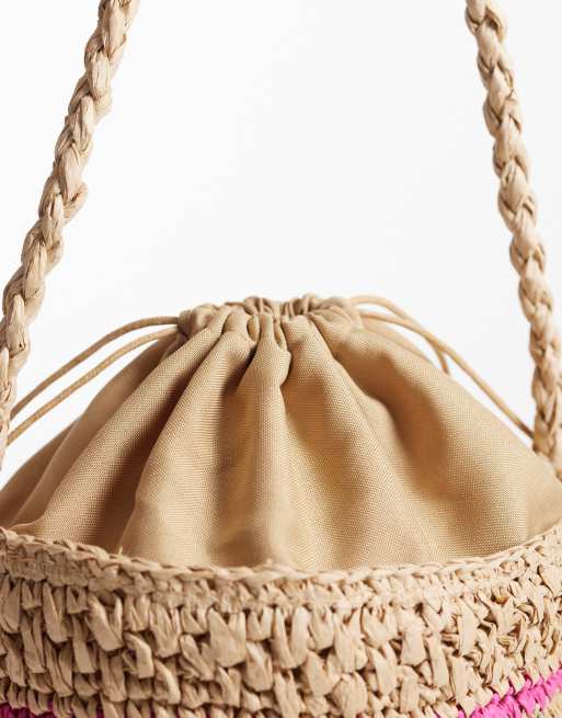 ASOS DESIGN hand-crocheted straw bucket bag with floral detailing in natural, 4 of 4