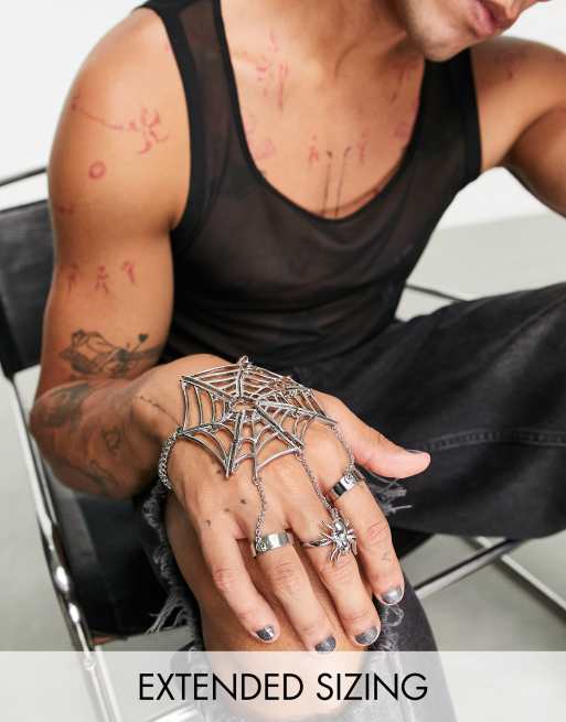 ASOS DESIGN hand harness with cobweb design in silver
