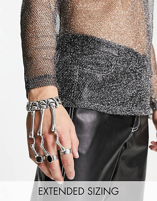 ASOS DESIGN hand harness with skeleton design in silver tone