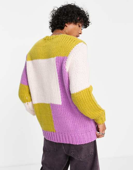 ASOS DESIGN hand knit look sweater with color block design