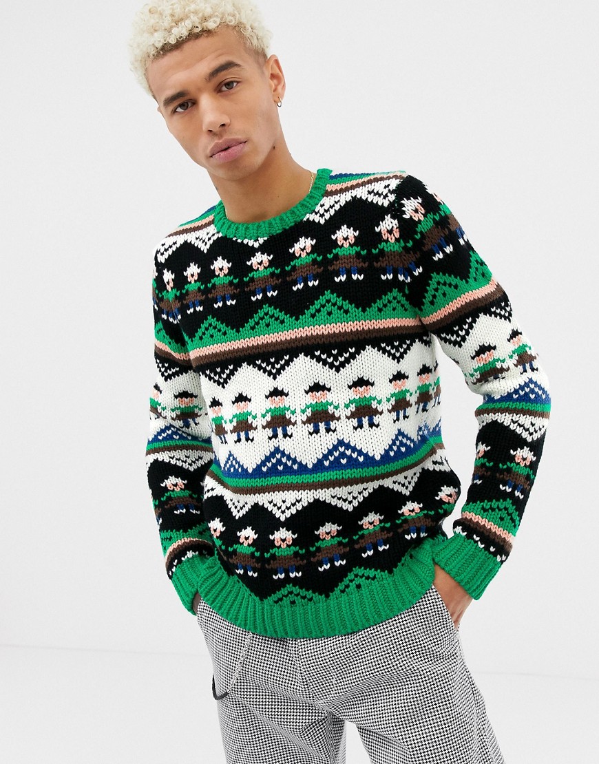 ASOS DESIGN hand knitted heavyweight jumper with novelty design-Multi