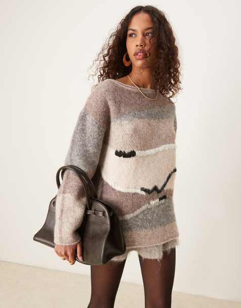 ASOS DESIGN – Handgefertigter, gemusterter Pullover in Braun - view 1
