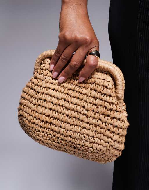 ASOS DESIGN - Handgehaakte clutch tas met frame van stro en afneembare crossbody-riem