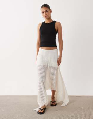 Asos Design Handkerchief Hem Lace Midi Skirt In White