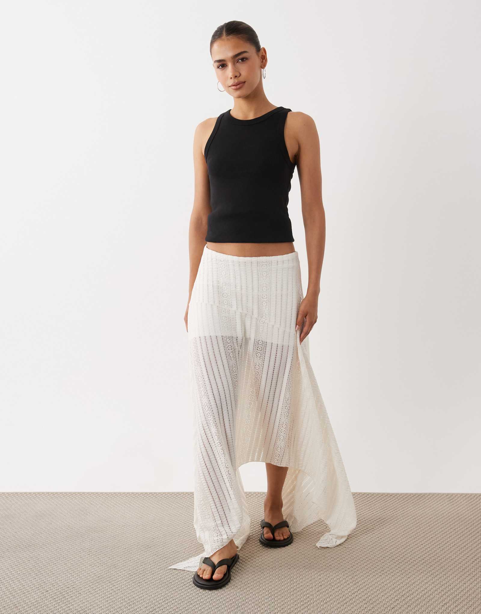 Кружевная юбка миди с подолом из платка ASOS DESIGN белого цвета white