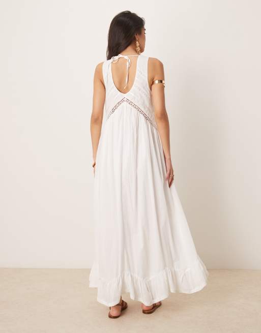 ASOS DESIGN handkerchief hem maxi dress with scoop neck in white
