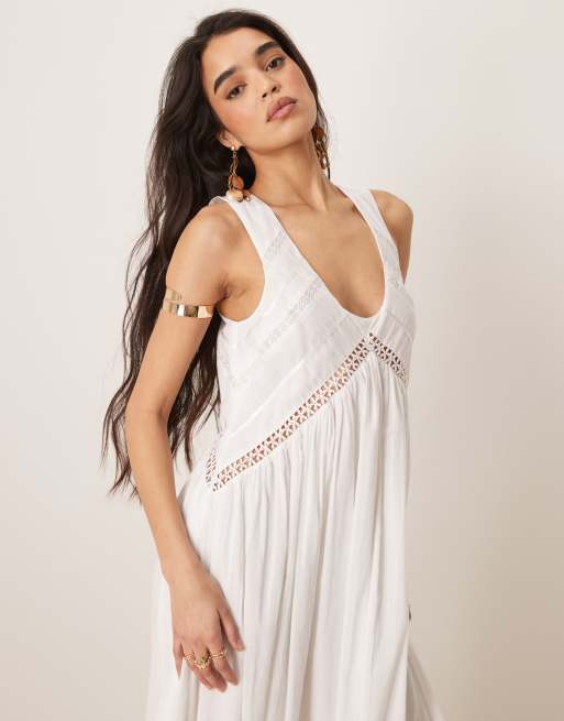 embellished handkerchief hem maxi dress in white Dole Embellished Asymmetric Maxi Dress in White