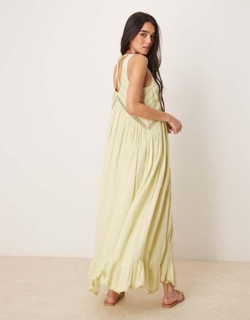 ASOS DESIGN handkerchief hem maxi sundress with scoop neck in washed lime , 4 of 4