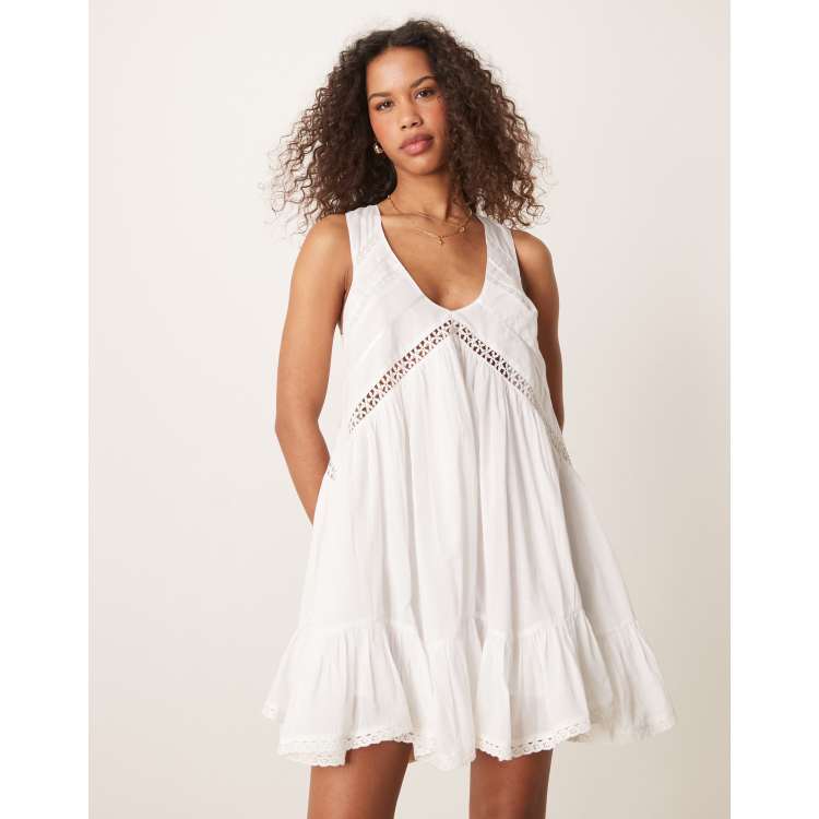 ASOS Design hanky hem mini dress with scoop neck in White