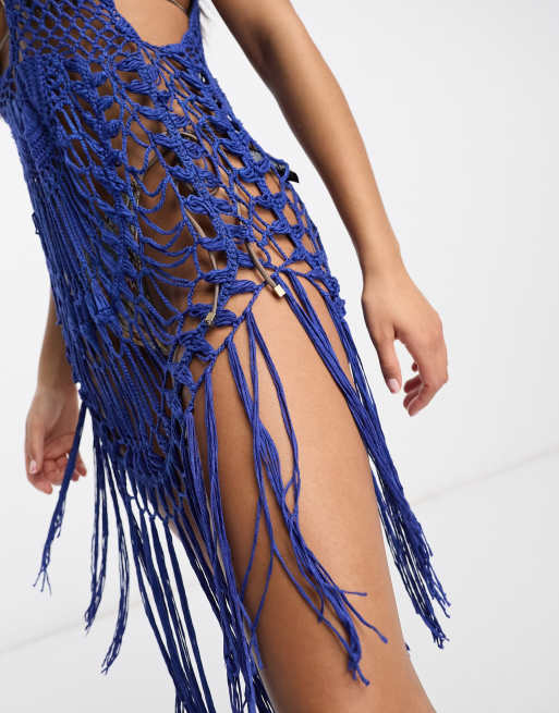 ASOS DESIGN handmade crochet beach mini dress in blue | ASOS