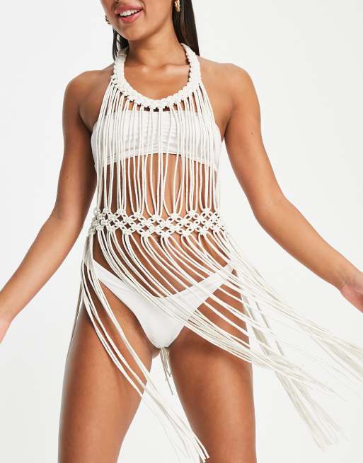 Buy Topshop Macrame Fringe Tank Top - Cream At 55% Off