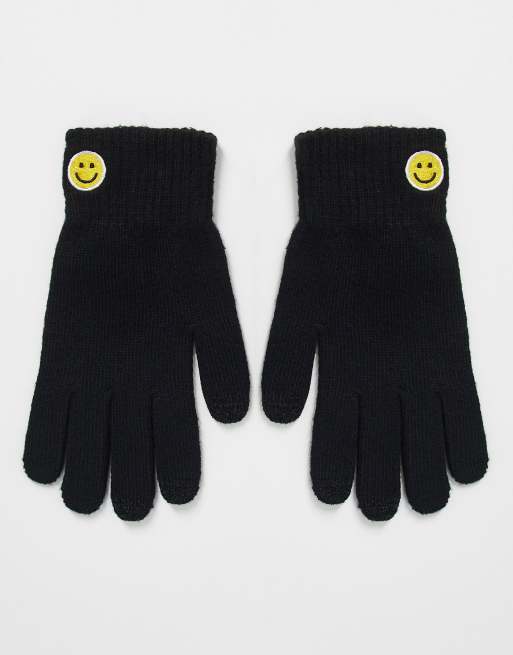 ASOS DESIGN - Handschoenen met geborduurd blij gezichtje in zwart