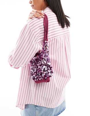 ASOS DESIGN - Handtasche in Rosa mit Pailletten und Häkeldetail