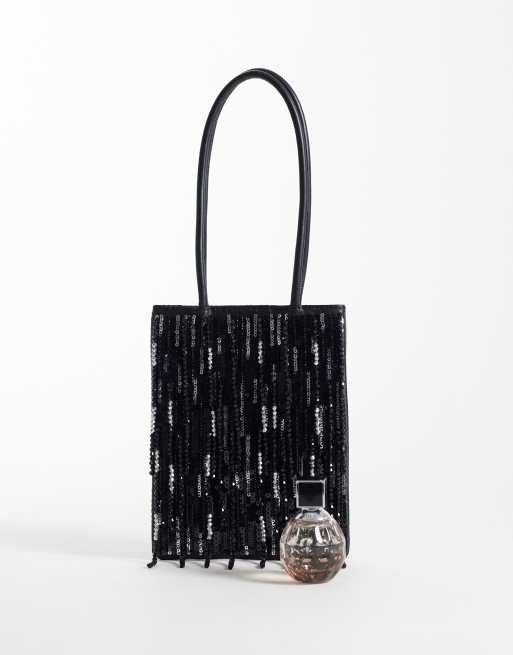 ASOS DESIGN Handtasche mit Paillettenverzierung in Schwarz und Silber, 4 von 4