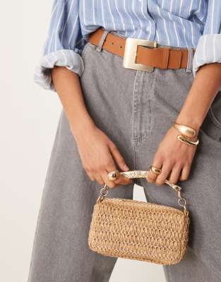 ASOS DESIGN – Handväska i strå med hamrat handtag och avtagbar axelrem - view 1