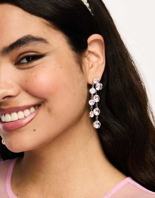 ASOS DESIGN – Hängeohrringe in Gold mit ganzflächigem Zirkonia-Besatz