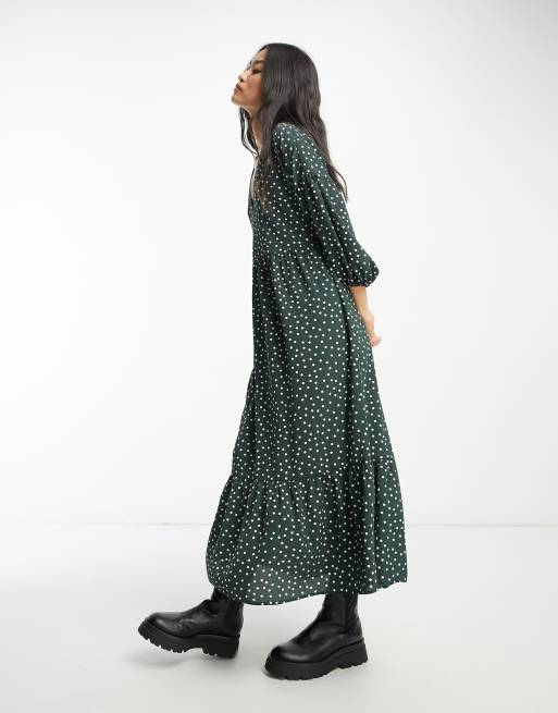 ASOS DESIGN – Hänger-Midikleid zum Reinschlüpfen in Flaschengrün mit Punkten, 4 von 4