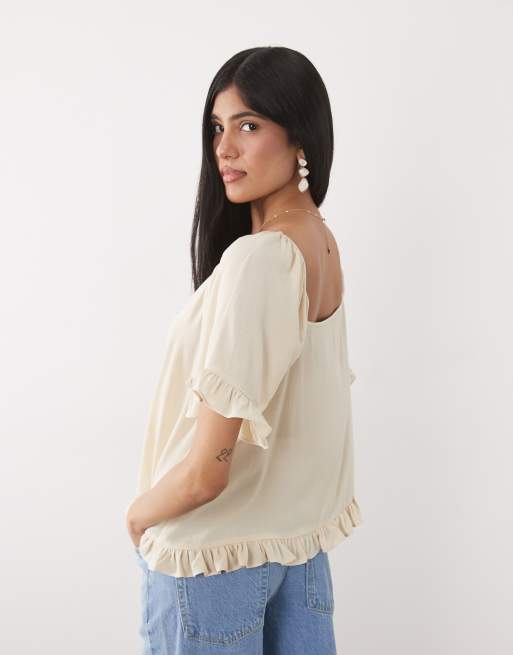 ASOS DESIGN – Hängeroberteil in Neutral mit eckigem Ausschnitt und Rüschendetail, Kombiteil, 4 von 4