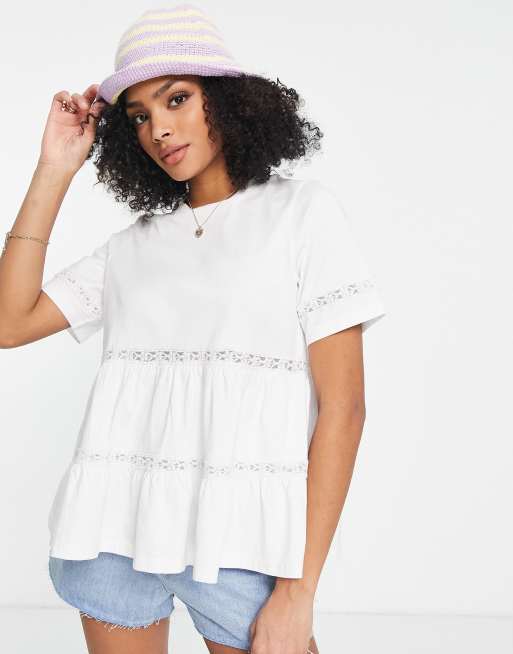 ASOS DESIGN – Hängeroberteil mit Spitzendetail in Weiß
