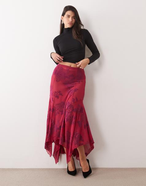 ASOS DESIGN hank hem maxi flock skirt in fuschia pink - view 1