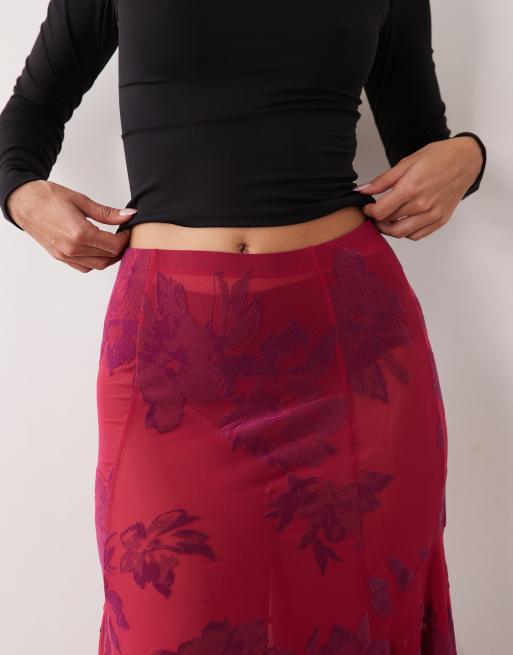 ASOS DESIGN hank hem maxi flock skirt in fuschia pink, 2 of 5