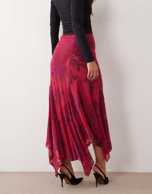 ASOS DESIGN hank hem maxi flock skirt in fuschia pink, 3 of 5