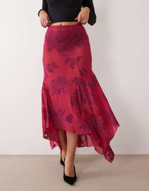 ASOS DESIGN hank hem maxi flock skirt in fuschia pink, 5 of 5
