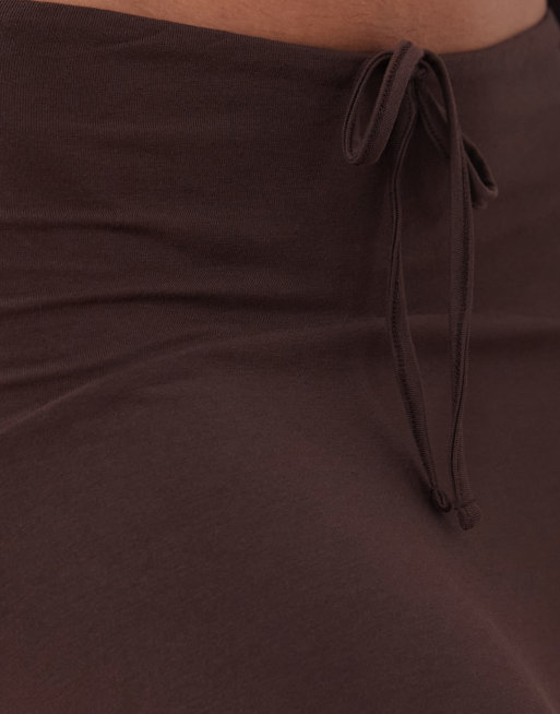 ASOS DESIGN hankey hem midi skirt in chocolate (part of a set), 3 of 5