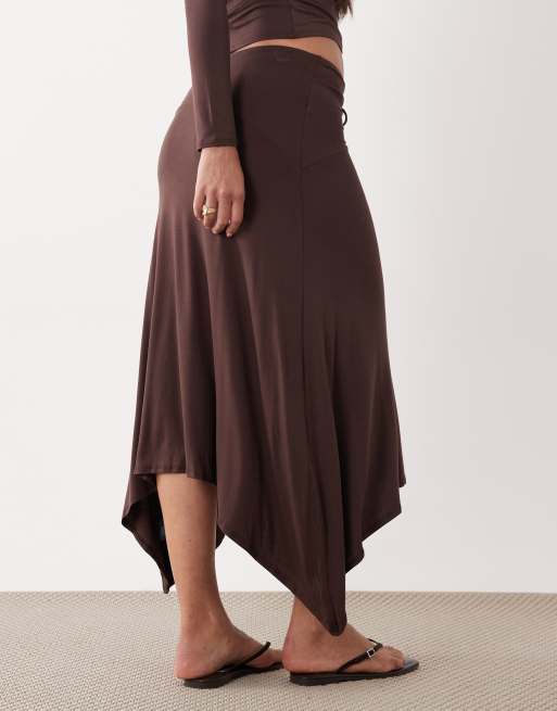 ASOS DESIGN hankey hem midi skirt in chocolate (part of a set), 4 of 5