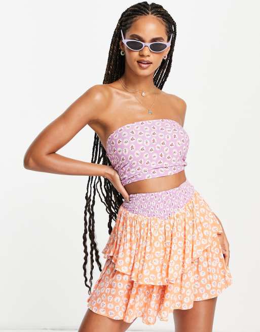 ASOS DESIGN hanky beach co ord top in mixed floral print