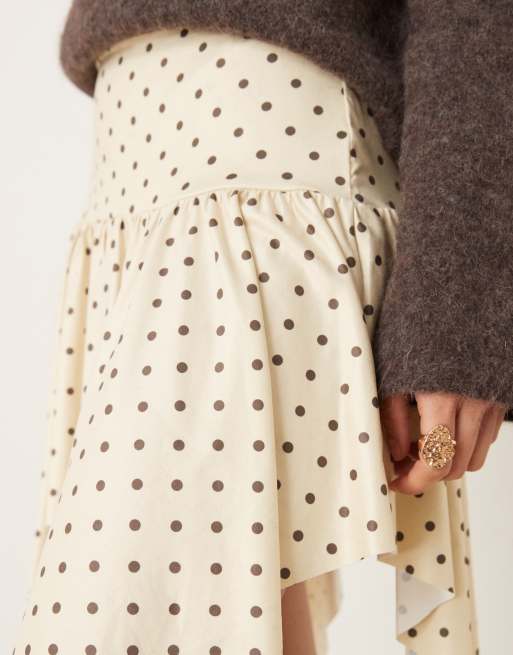 ASOS DESIGN hanky hem asymmetric mini skirt in cream polka dot, 5 of 5
