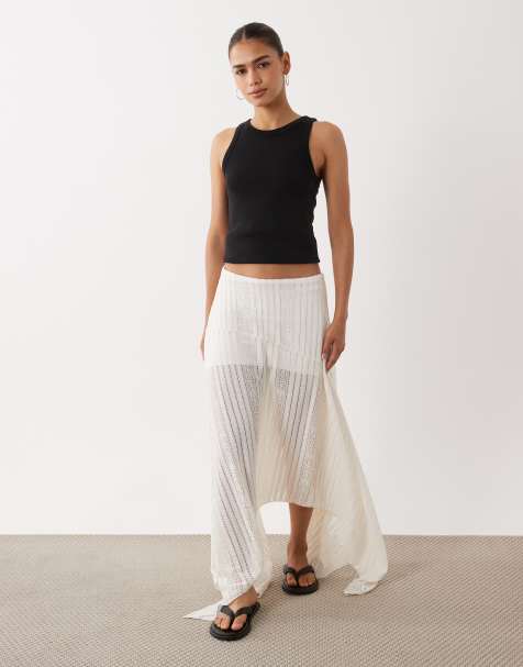 ASOS DESIGN hanky hem lace midi skirt in white - view 1