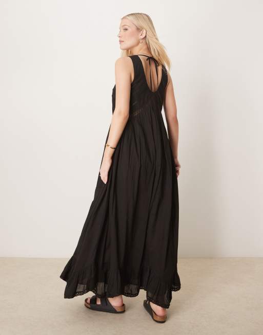 ASOS DESIGN hanky hem maxi dress with scoop neck in black