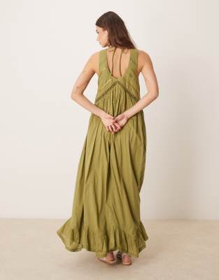 ASOS DESIGN hanky hem maxi dress with scoop neck in olive