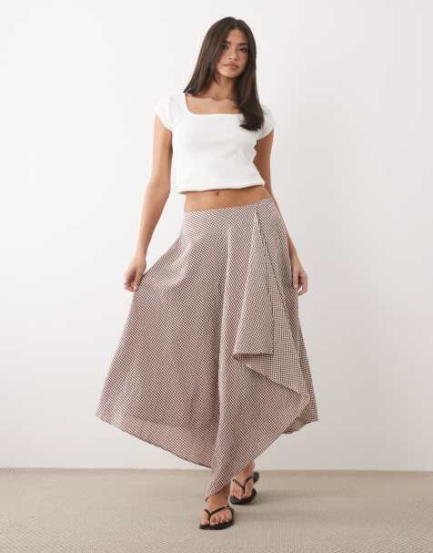 ASOS DESIGN hanky hem maxi skirt in brown plaid - view 1