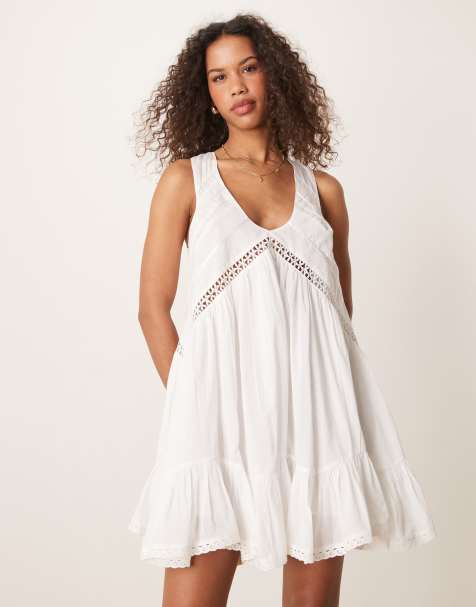 ASOS DESIGN hanky hem mini dress with scoop neck in white - view 1