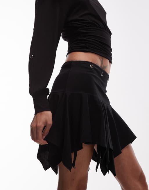 ASOS DESIGN hanky hem mini skirt with eyelet detail in black
