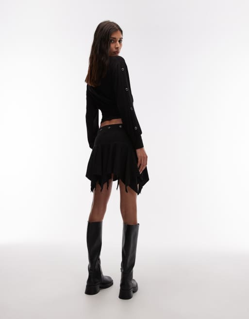 ASOS DESIGN hanky hem mini skirt with eyelet detail in black