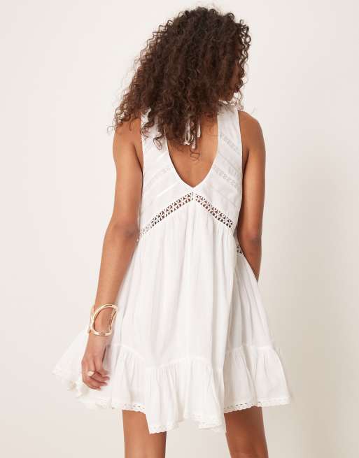 ASOS DESIGN hanky hem mini sundress with scoop neck in white , 3 of 4