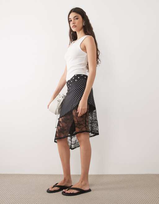 ASOS DESIGN hanky hem skirt in polka dot print, 2 of 5