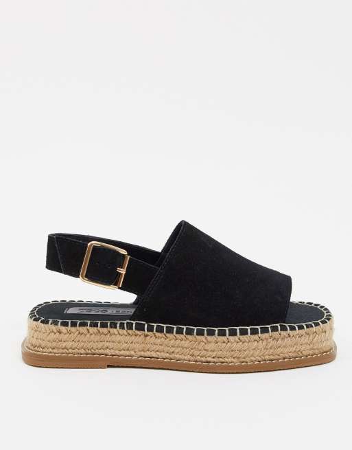 ASOS DESIGN - Hannah - Suède espadrilles met brede pasvorm en plareauzool in zwart, 2 van 4