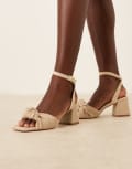[ASOS DESIGN] ASOS DESIGN Hansel knotted mid heeled sandals in natural fabrication-Neutral 37 Natural fabrication