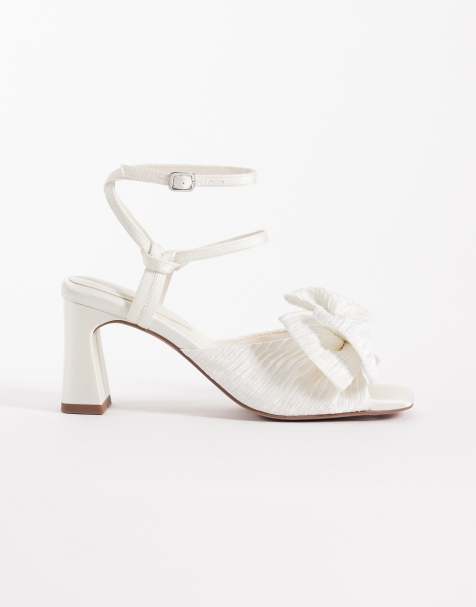 ASOS DESIGN Happiness bow detail block heeled sandal in ivory plisse - view 1