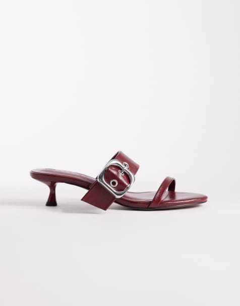 ASOS DESIGN - Happy - Bordeaux oversized mule-sandaler med hæl og spændedetalje - view 1