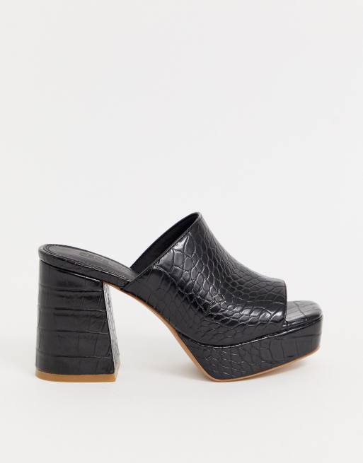 ASOS DESIGN Happy chunky platform mules in black croc | ASOS