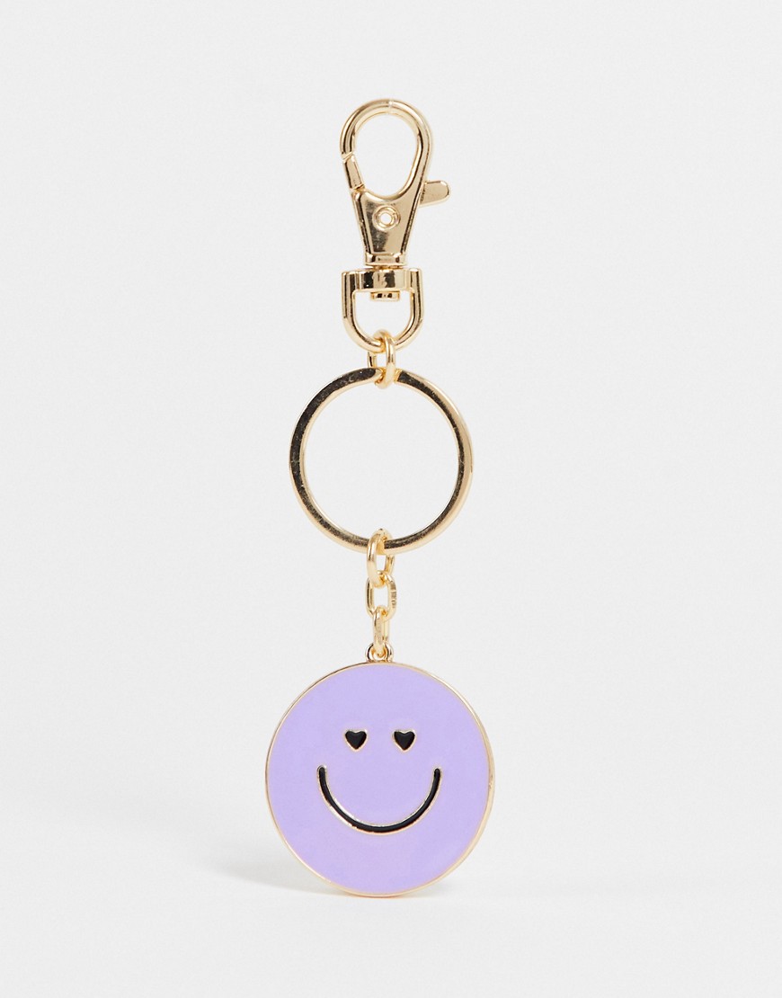 ASOS DESIGN happy face bag charm in purple