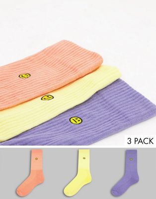 ASOS DESIGN happy face emboridered socks in pastel tones (24479585)