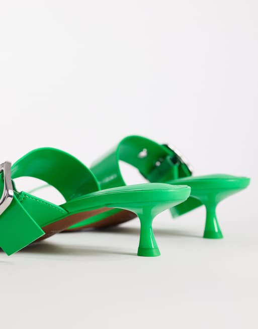 ASOS DESIGN - Happy - Muiltjes-sandalen met hak en oversized gesp in groen, 4 van 4
