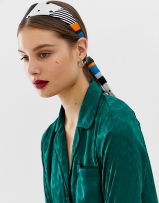 ASOS DESIGN – Hårband i scarfmodell med prickar och ränder-Flerfärgad